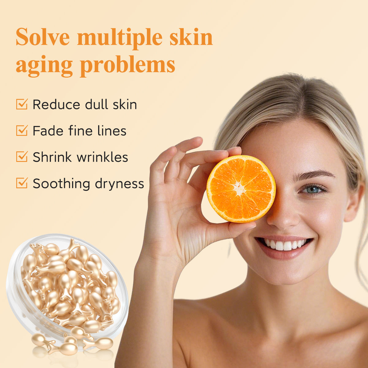 HKH Vitamin C Super Serum fürs Gesicht – Anti-Aging-Hautpflege Vitamin E Gesichtsserum-Kapseln mit Niacinamid – Vitamin-C-Serumöl für Frauen – Spendet Feuchtigkeit und sorgt für einen ebenmäßigen Teint – Ideal für unterwegs (38 Kapseln)