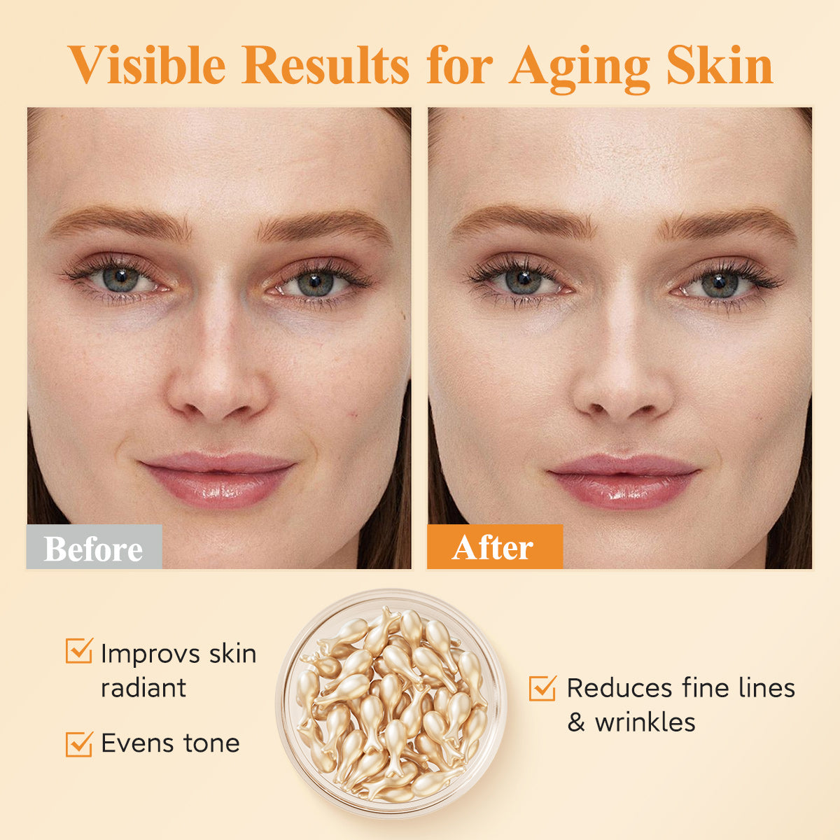 HKH Vitamin C Super Serum fürs Gesicht – Anti-Aging-Hautpflege Vitamin E Gesichtsserum-Kapseln mit Niacinamid – Vitamin-C-Serumöl für Frauen – Spendet Feuchtigkeit und sorgt für einen ebenmäßigen Teint – Ideal für unterwegs (38 Kapseln)