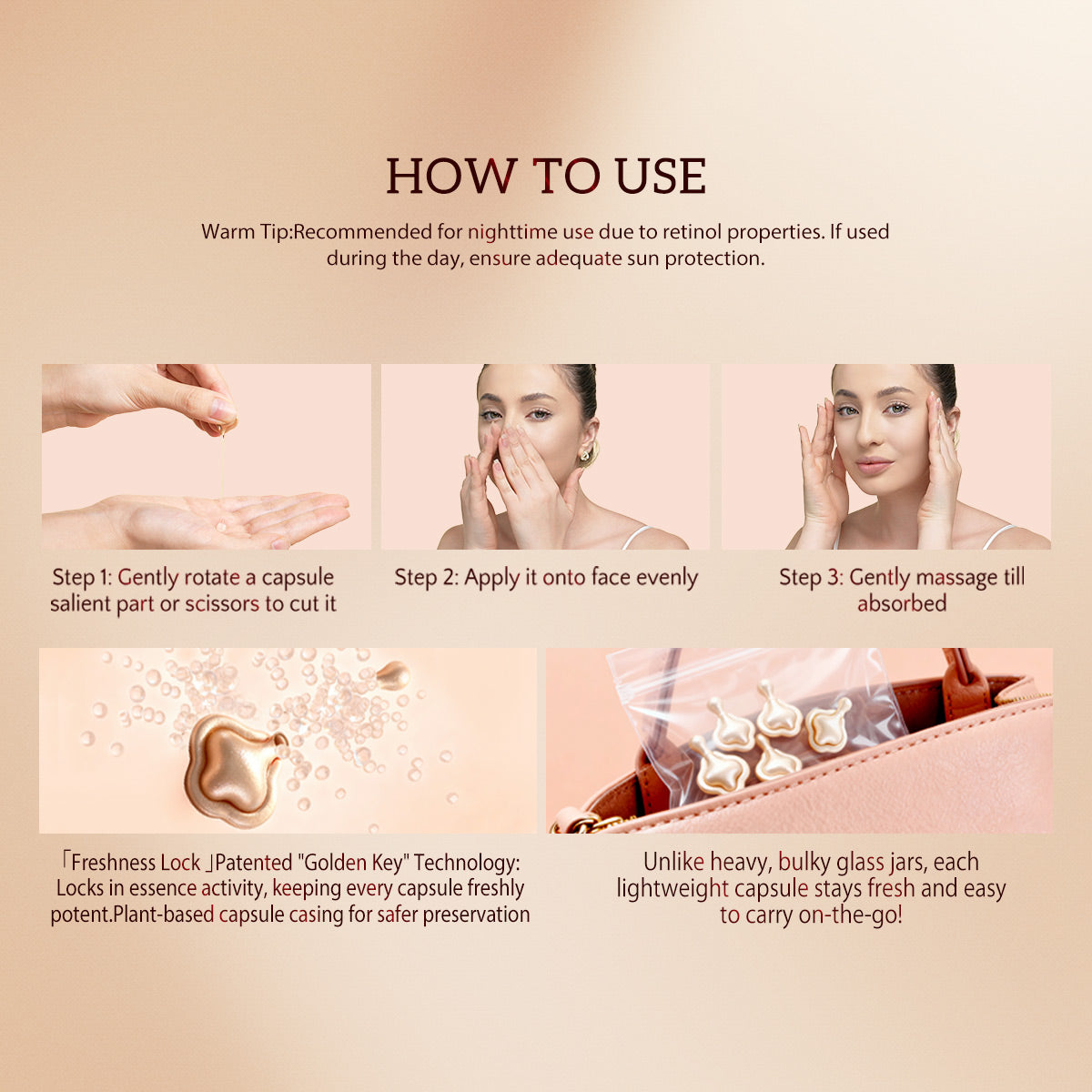 HKH Bakuchiol Retinol Serum-Kapseln: 30 Einzeldosis-Anti-Aging-Serum mit HPR und Vitamin C für Frauen von 25 bis 55 Jahren – Mildert Falten und Pigmentflecken – Straffend, glättend und feuchtigkeitsspendend – Ideal für unterwegs