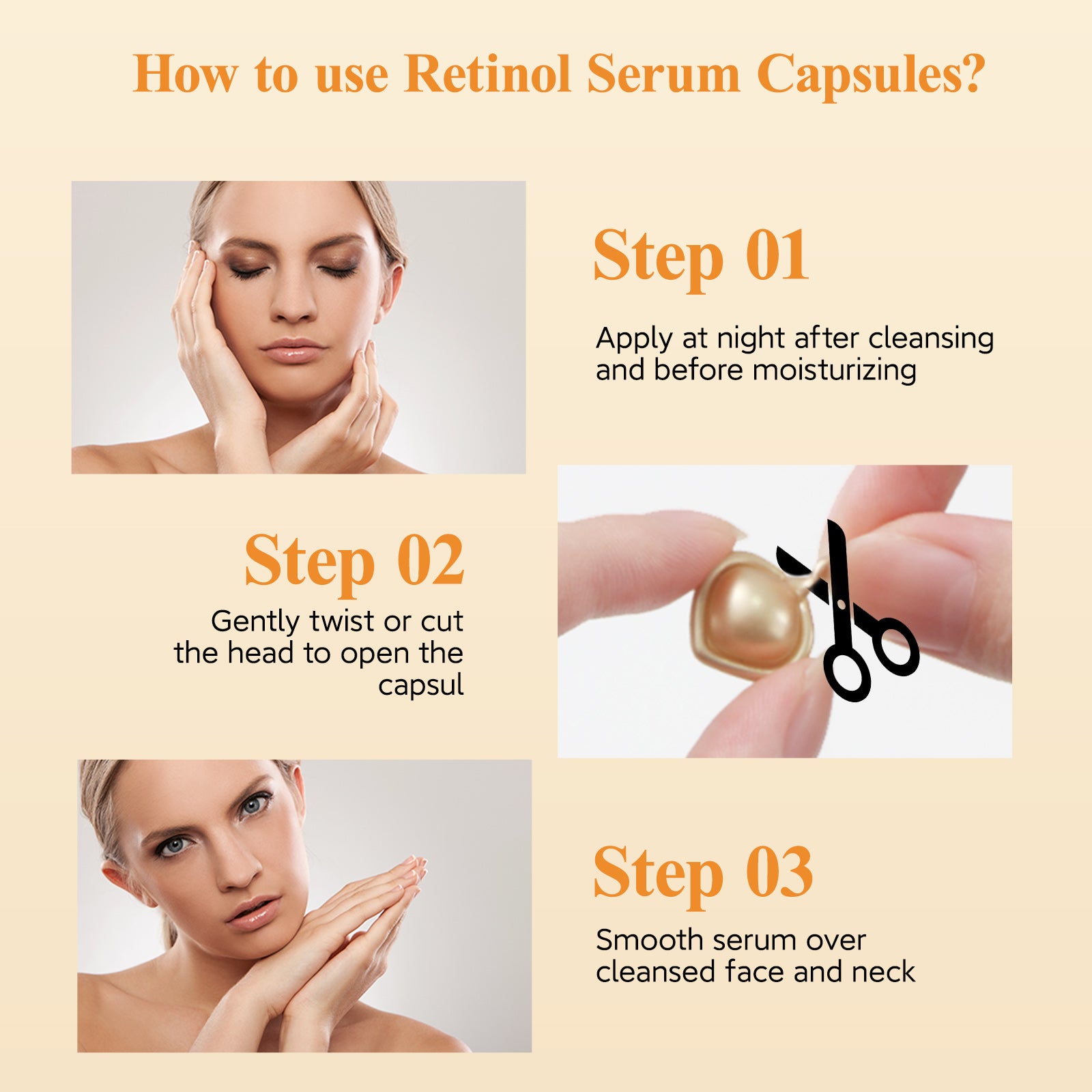 HKH Retinol + HPR Serum fürs Gesicht – Anti-Aging-Nachtpflege gegen Falten – Retinol-Kapseln – Peptidserum für Frauen – Strafft die Haut gegen feine Linien und schlaffe Haut – Frei von Duftstoffen und Alkohol, nicht fettend